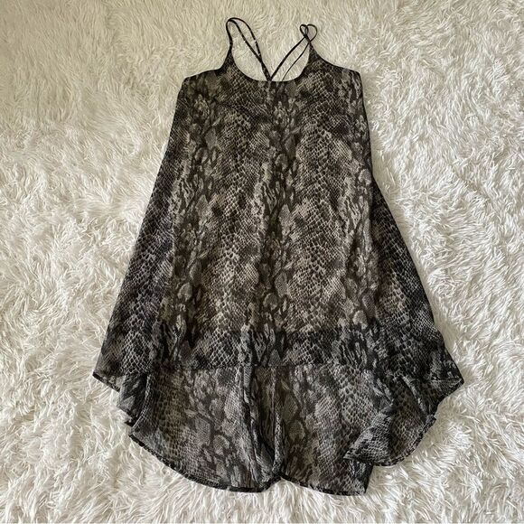 Audrey 3+1 Gray Snakeskin Print Midi Slip Dress with Strappy Open Back Size S - Picture 8 of 9